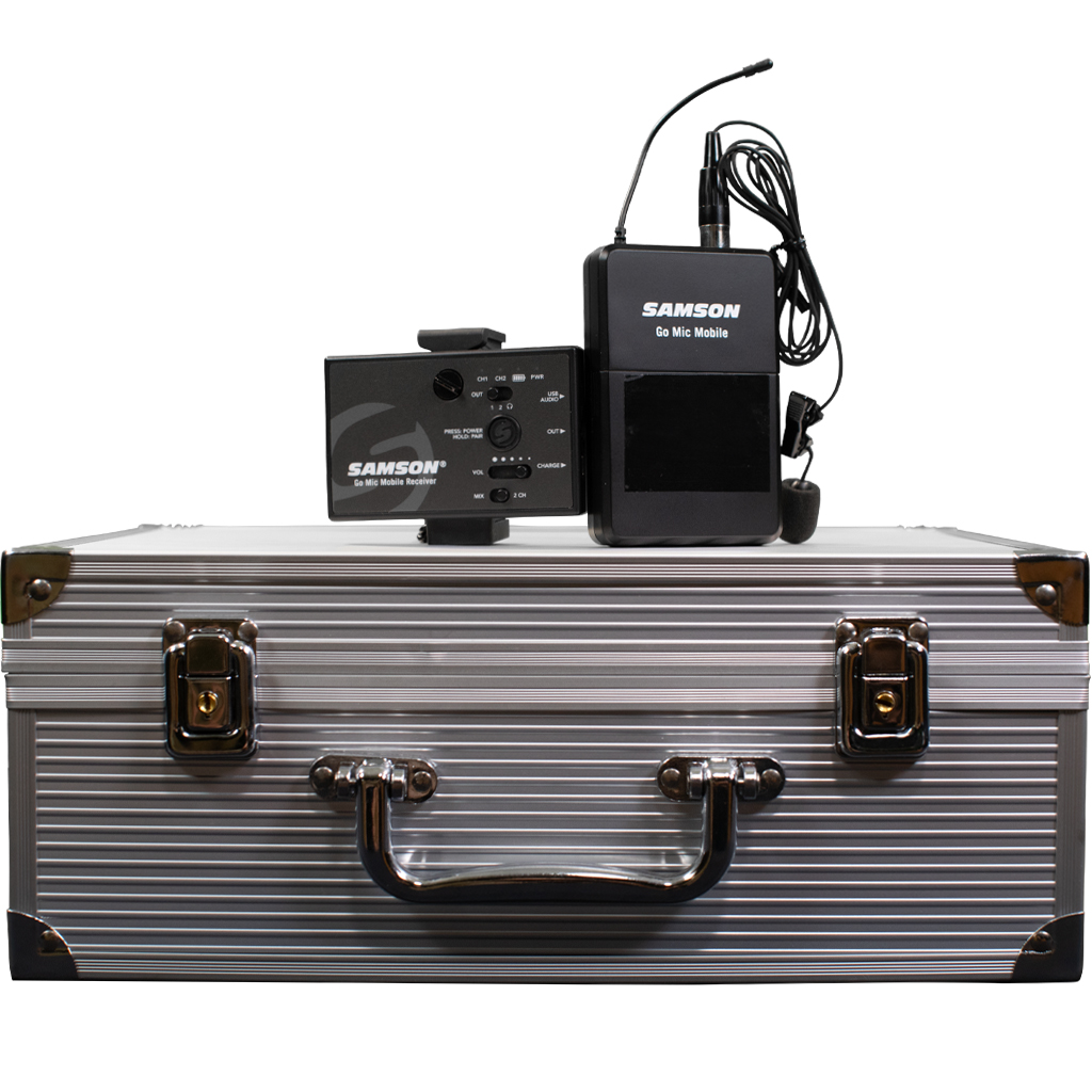 Image of a mobile wireless microphone kit.