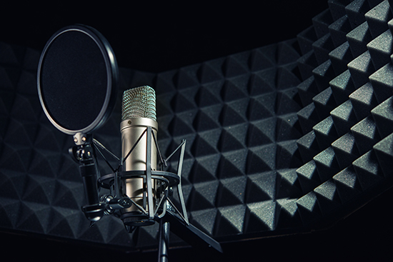 Image of a microphone in a recording studio.